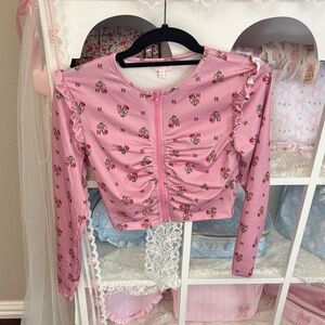 Floral Ruched Pink Long Sleeve Top